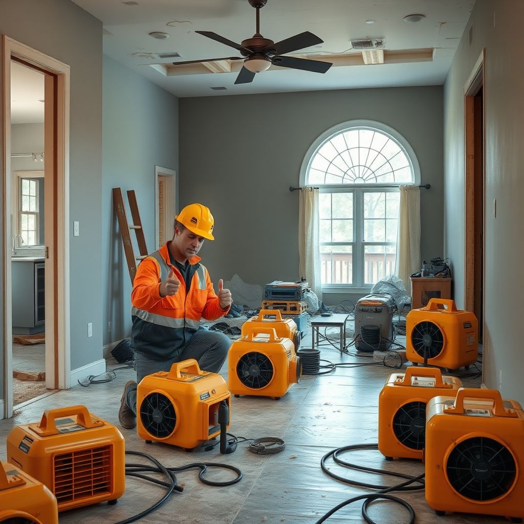A restoration specialist using a moisture probe to test the saturation levels of a subfloor in a Grovetown home.